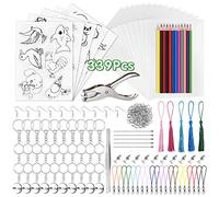 PLULON 339 Pz Kit Plastica Termorestringente, 20 Fogli Carta Strizzacervelli Vuoti,5 Carta Artistica Termoretraibile con Motivo,Hole Punch,Matite Colorate,Accessori Portachiavi per Ornamenti fai da te