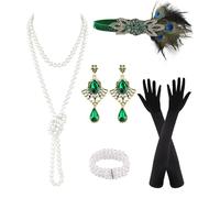 PLULON 6 pezzi anni '20 Flapper Great Gatsby accessori per le donne anni '20 accessori flapper moda ruggenti anni '20 costume, Verde, taglia unica