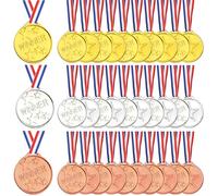 PLULON 60 Pezzi Medaglie Vincitore in Plastica Medaglie Premio Oro Argento Bronzo per Bambini Vincitore Premi con Nastri per Collo Bomboniere in Classe Premi per la Giornata dello Sport