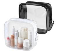 PLULON Borsa da Toilette Approvata TSA Confezione da 2 Borsa Piccola per Trucco Borsa Trasparente Mini Borsa Cosmetica con Cerniera Borsa Viaggio Impermeabile Donna Uomo Borsa Essenziali - Nero Bianco