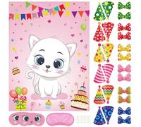 PLULON Gioco per feste gatti bambini Appunta il cappello papillon sul poster gioco compleanno 24 cappelli 24 adesivi papillon bambini bambine bomboniere feste estive decorazioni parete attività classe