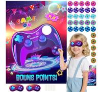 PLULON Pin The Button on The Videogioco Party Game Kids Birthday Big Poster con Controller Button Adesivi per aula Bomboniere Decorazioni Ragazzi Compleanno Giocare Forniture per feste