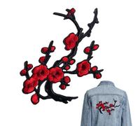 Plum Blossom Patches - Embroidered Floral | Iron On Applique | Polyester-Cotton Vine Floral Patch, 2 Size Options, Decorative DIY Repair Badge for Clothing, Jeans, Bags & Hats