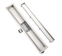 Plumbsys Canalina di scarico 60cm in acciaio inox,scarico a pavimento con pannello 2in1piastrellabile,Canale doccia con dispositivo deodorante e filtro per capelli sifone,extra piatto,Drenaggio rapido