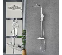 Plumbsys Colonna doccia con miscelatore termostatico Cromo, Doccia a testa quadrata,Regolabile in altezza Sistema doccia