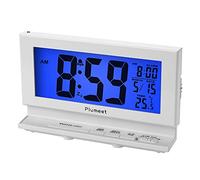 Plumeet Sveglia Digitale Lampada Automatica Notturna & Controllo Temperatura, Ripetizione, LCD con Numeri Grandi, Facile da Impostare, Funziona Solo con Batterie (Bianco)