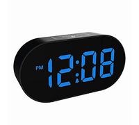 Plumeet Sveglia elettronica, sveglia a LED con dimmer e funzione di regolazione del volume, grande orologio da comodino con display digitale con porta USB, facile da usare (blu)