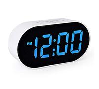 Plumeet Sveglia elettronica, sveglia a LED con dimmer e funzione di regolazione del volume, grande orologio da comodino con display digitale con porta USB, facile da usare (Azzurro)