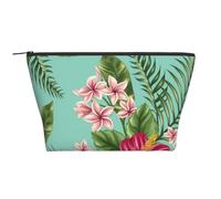Plumeria e fiori di ibisco stampano foglie di palma nella giungla esotica, Borsa da toilette Borsa per trucco Borsa per cosmetici Borsa da toilette da viaggio portatile