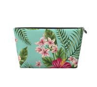 Plumeria e fiori di ibisco stampano foglie di palma nella giungla esotica, Borsa da toilette Borsa per trucco Borsa per cosmetici Borsa da toilette da viaggio portatile