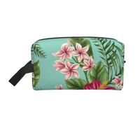 Plumeria e fiori di ibisco stampano foglie di palma nella giungla esotica, Borsa per il trucco Borsa per cosmetici Borsa da viaggio portatile da viaggio Borsa per trucco Organizer