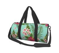 Plumeria e fiori di ibisco stampano foglie di palma nella giungla esotica, Borsone da viaggio di grande capacità Borsa rotonda Borsa da viaggio sportiva Borsa da viaggio Borsa da fitness