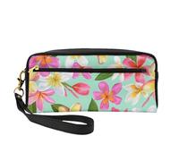 Plumeria floreale dei fiori tropicali dell'acquerello, Borsa per il trucco Borsa per cosmetici Borsa da viaggio portatile da toilette Astuccio in pelle per donne e ragazze