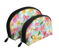 Plumeria floreale dei fiori tropicali dell'acquerello, Borsa per trucco a conchiglia Portamonete da donna Borsa da toilette piccola Borsa per cosmetici 2 pezzi