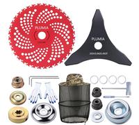 PLUMIA Lame per decespugliatore in acciaio al carbonio a 3 denti, 25,4 cm x 36 denti, con kit adattatore universale, compatibili con Husqvarna, Stihl, Oregon, Hitachi e altri (2 pezzi)