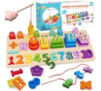 Plunack Giochi Montessori Legno, Gioco Pesca Bambini, Forme Geometriche Ordinamento, Imparare la Matematica Contare e Colori, Puzzle Educativi in Legno Regalo per 2 3 4 5 Anni Ragazze Bambino