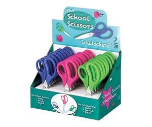 PLUS forbici scuola, ideali per bambini e creazioni fai da te, Display 24 pezzi, verde/blu/rosa