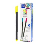 Plus Office - 10 pennarelli a punta fine, 0,4 mm, ideali per scrivere, dipingere e disegnare, penne scolastiche con punta fine, inchiostro colorato a base d'acqua (giallo neon)