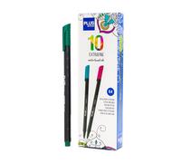 Plus Office - 10 pennarelli a punta fine, 0,4 mm, ideali per scrivere, dipingere e disegnare, penne scolastiche con punta fine, inchiostro colorato a base d'acqua (verde pino)