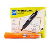 Plus Office -12 pennarelli per lavagna bianca con inchiostro liquido ricaricabile, punta da 2 mm, ideali per scrivere su vetro, lavagna bianca e altre superfici lisce, inchiostro cancellabile