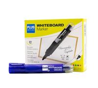 Plus Office - 12 pennarelli per lavagna bianca con inchiostro liquido ricaricabile, punta da 2 mm, ideali per scrivere su vetro, lavagna bianca e altre superfici lisce, inchiostro cancellabile (blu,