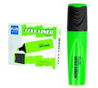 Plus Office - Evidenziatori Fluorescenti, Pennarello con punta smussata, confezione da 10 pennarelli Fosforescenti a base d'acqua, colore neon (verde)