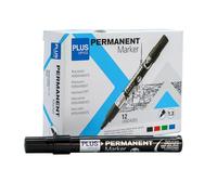 Plus Office - Pennarello permanente, confezione da 12 pennarelli permanenti con punta conica da 1,3 mm, pennarello permanente resistente all'acqua e alla luce, permanente per pennarello, marcatura e