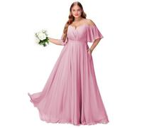 Plus Size Abiti da damigella d'onore con fessura spalla fredda chiffon abito da festa formale abito lungo ospite di nozze con tasche, malva, 38