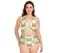 Plus Size Bikini Costumi Da Bagno Regolabile Eremita Granchi Vecchio Moda Halter top Costume Da Bagno Controllo Pancia Due Pezzi Set per, Granchi Eremiti Old Fashion, 4X-Large