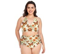 Plus Size Bikini per le Donne Regolabile Monarca Farfalla Fiore Costume Da Bagno Halter Top Vita Alta Donna 2 Pezzi, Fiore Farfalla Monar, XX-Large