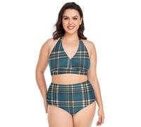Plus Size Bikini Set Regolabile Thompson Clan Scozzese Tartan Halter Bikini Controllo Pancia Due Pezzi Costume Da Bagno per, Thompson Clan Scozzese Tartan, 4X-Large