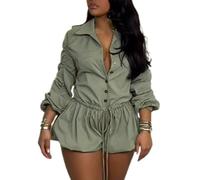Plus Size Bubble Romper Women,Jumpsuits with Sleeves,Cute Puff Sleeve Romper Dress with Shorts Underneath(Gray,S)