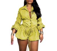 Plus Size Bubble Romper Women,Jumpsuits with Sleeves,Cute Puff Sleeve Romper Dress with Shorts Underneath(Yellow,S)