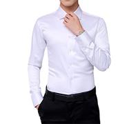 Plus Size Camicie da uomo Abito da sposa Camicia a maniche lunghe Camicia da smoking di seta da uomo Camicia in cotone mercerizzato, bianco, XXL
