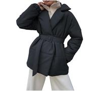plus size cappotto invernale piumini invernali per le donne alla moda manica lunga aperto davanti piumini casual leggero capispalla termico con cintura cappotti gonfi plus size, Nero , S