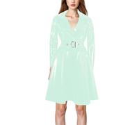 Plus Size Donne Vinile Lungo Trench Cappotto Ecopelle Cintura Wetlook Elegante Clubwear Capispalla Moda, Luce EN8, L