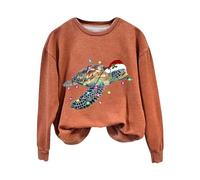 Plus Size Felpe con cappuccio in pile per le donne Autunno Tartaruga Marina Natale Stringa Luci Stampa Felpa da donna Grafica Oversize Girocollo per Campeggio All'aperto Viaggi &, Arancione, S