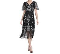 Plus Size frange personalità paillettes perline nappe orlo flapper abito per le donne, argento, 3XL