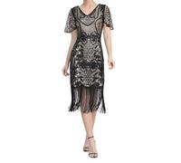 Plus Size frange personalità paillettes perline nappe orlo flapper abito per le donne, Nero , L
