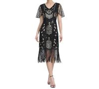 Plus Size frange personalità paillettes perline nappe orlo flapper abito per le donne, oro rosa, S