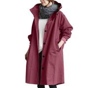 Plus Size Giacche antipioggia da donna leggere lunghe con cappuccio Anorak Impermeabile Outdoor Viaggi Escursionismo Giacca a vento, vino, S
