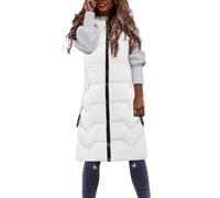 Plus Size Gilet da donna tinta unita con cerniera gilet giacca da donna piumino con cappuccio, bianco, 3XL