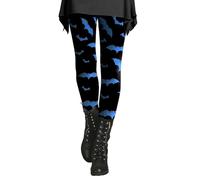 Plus Size Halloween Leggings Donna Vita Alta Controllo Pancia Spettrale Bat Leggings Elastico Burroso Morbido Allenamento Collant a Compressione, Blu, 4XL
