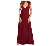 Plus Size Madre dei Vestiti Allentato Big Swing Senza Maniche Abito Lungo Cotone Maxi Abiti per Le Donne Spiaggia, Rosso, XXL