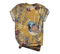 Plus Size - Maglietta da donna a maniche corte con stampa animale, con scollo rotondo, elegante e sexy, giallo., M