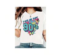 Plus Size 'Take Me Back to the 90s' Graphic Tee - Women's Retro-inspired Casual Black T-Shirt with Colorful Geometric Design, Short Sleeves, Round Neck - Stretchy Polyester Blend, Machine Washable KOM