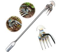 Plus - Utensile lungo per rimuovere erbacce, da giardino, strumento portatile per sradicare le erbacce, 4 denti, in acciaio al manganese forgiato a mano, per ortaggi, giardinaggio, fattoria (49,8 cm,