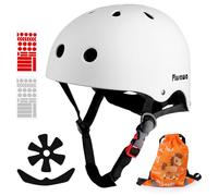 Plusawa Casco da bambino certificato EN1078 CE, casco da bicicletta per bambini, mentoniera regolabile, riflettente, bicicletta, pattini, include adesivi 3D + borsa (rosa, M) (Bianco, S)