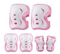 Plusawa Ginocchiere per bambini, gomitiere, polsiere, si illuminano al buio, set di attrezzi sportivi protettivi per skateboard, ciclismo, pattini a rotelle e attività all'aperto, 0-25 kg (Rosa, M)