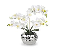 PlusFive Orchidea Finta Realistica Bianca 48 cm, Orchidee Finte, Orchidee Artificiali con vaso, Fiore di Orchidea Artificiale, Pianta Finta da Interno, Regalo Inaugurazione Casa, Soggiorno e Ufficio